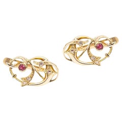 Antique VINGT Gold, Diamonds and Ruby Earrings