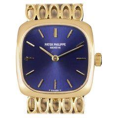 Vintage Patek Philippe Ellipse Yellow Gold Blue Dial 4179 Manual Wind Watch