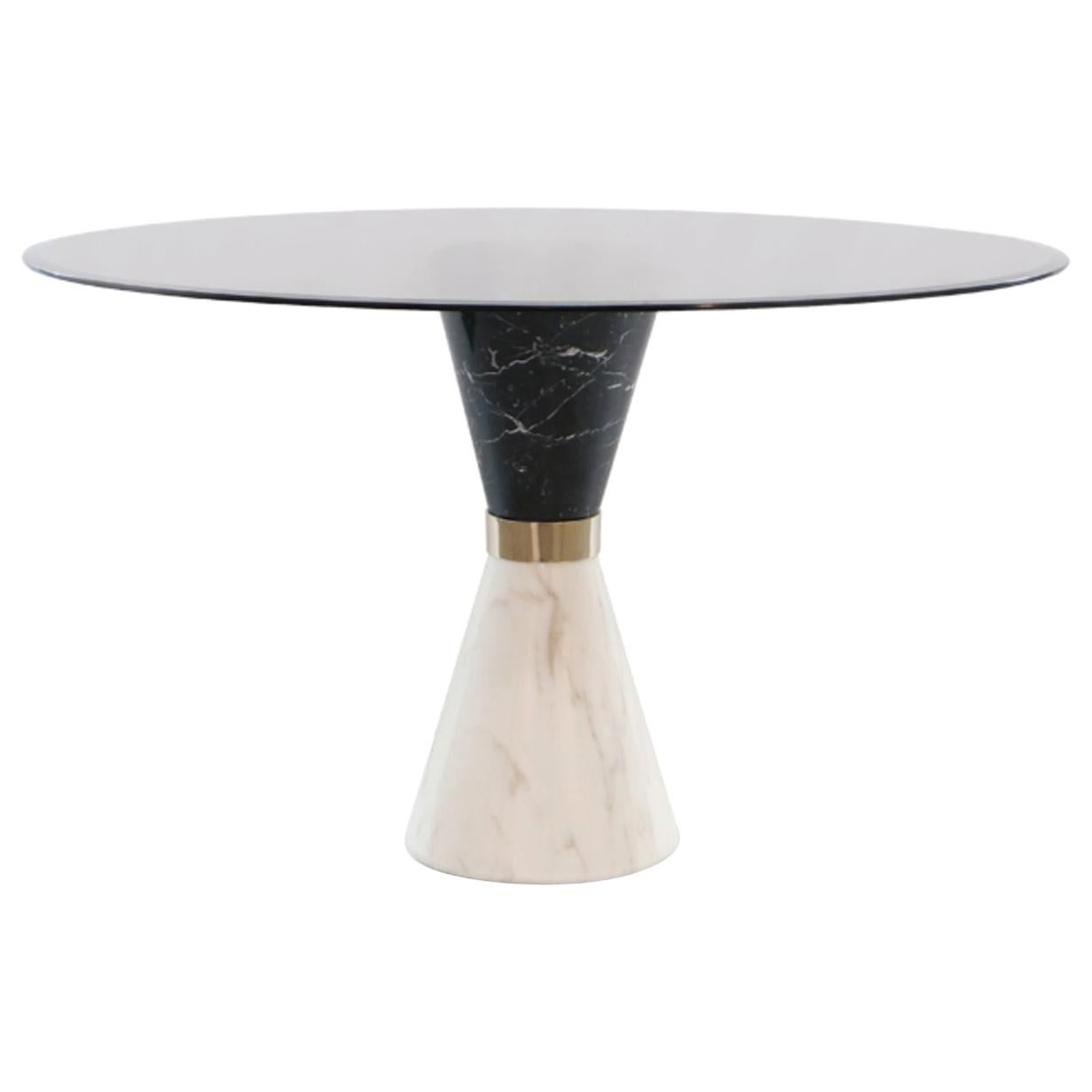 Vinicius Dining Table in Marble and Smoked Glass For Sale