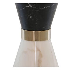 Vinicius Dining Table in White Marble and Black Glass