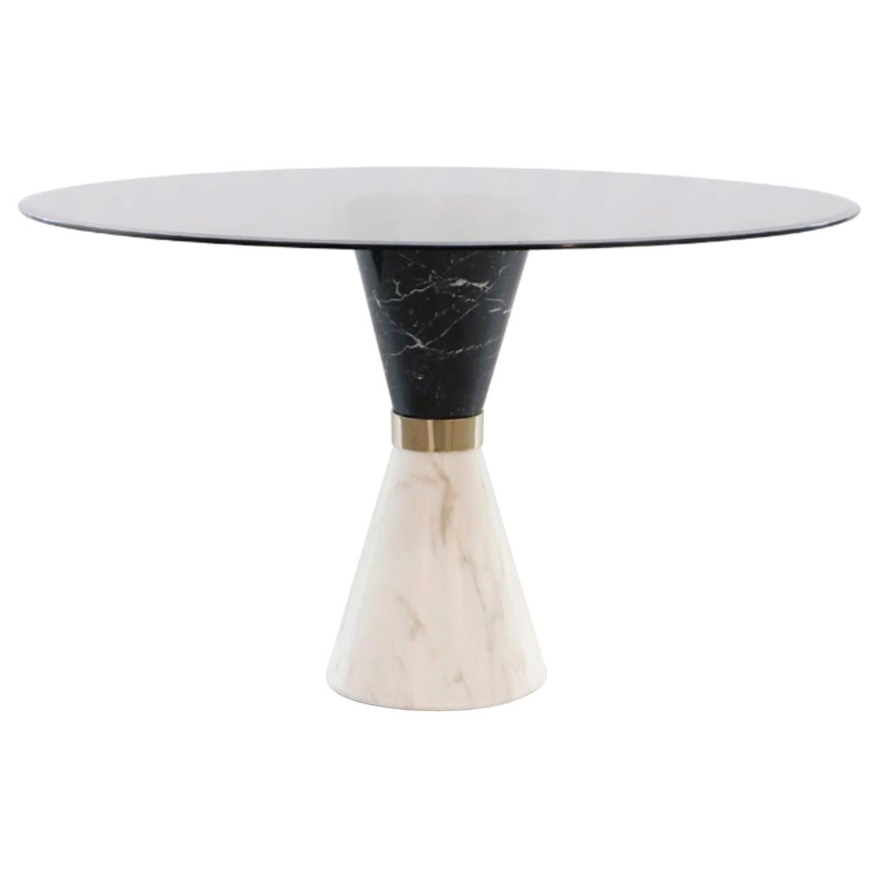 Vinicius Dining Table in White Marble and Black Glass