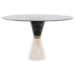 Vinicius Dining Table in White Marble and Black Glass