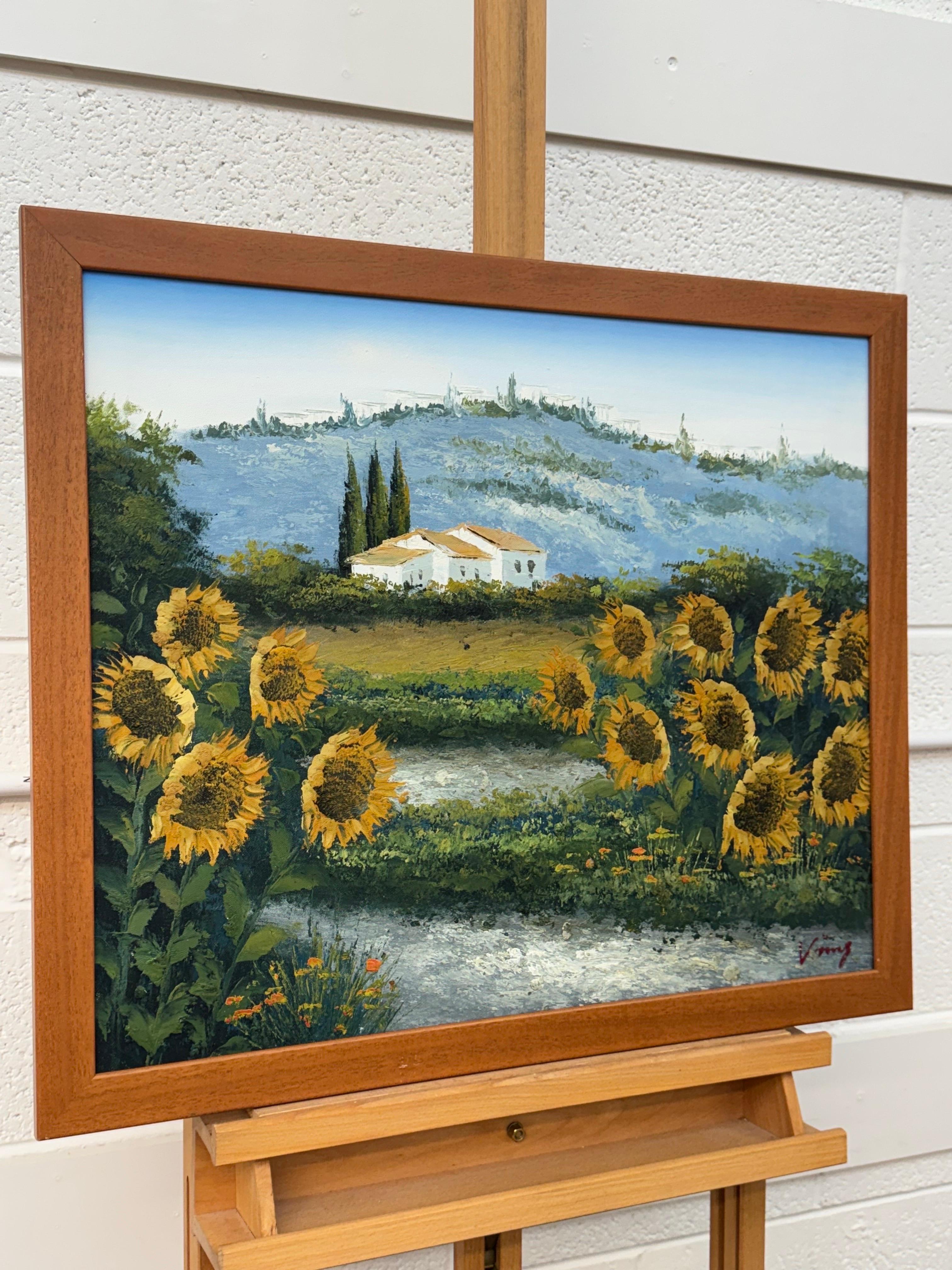Sunflowers in a Mediterranean Landscape - Painting by Vinny