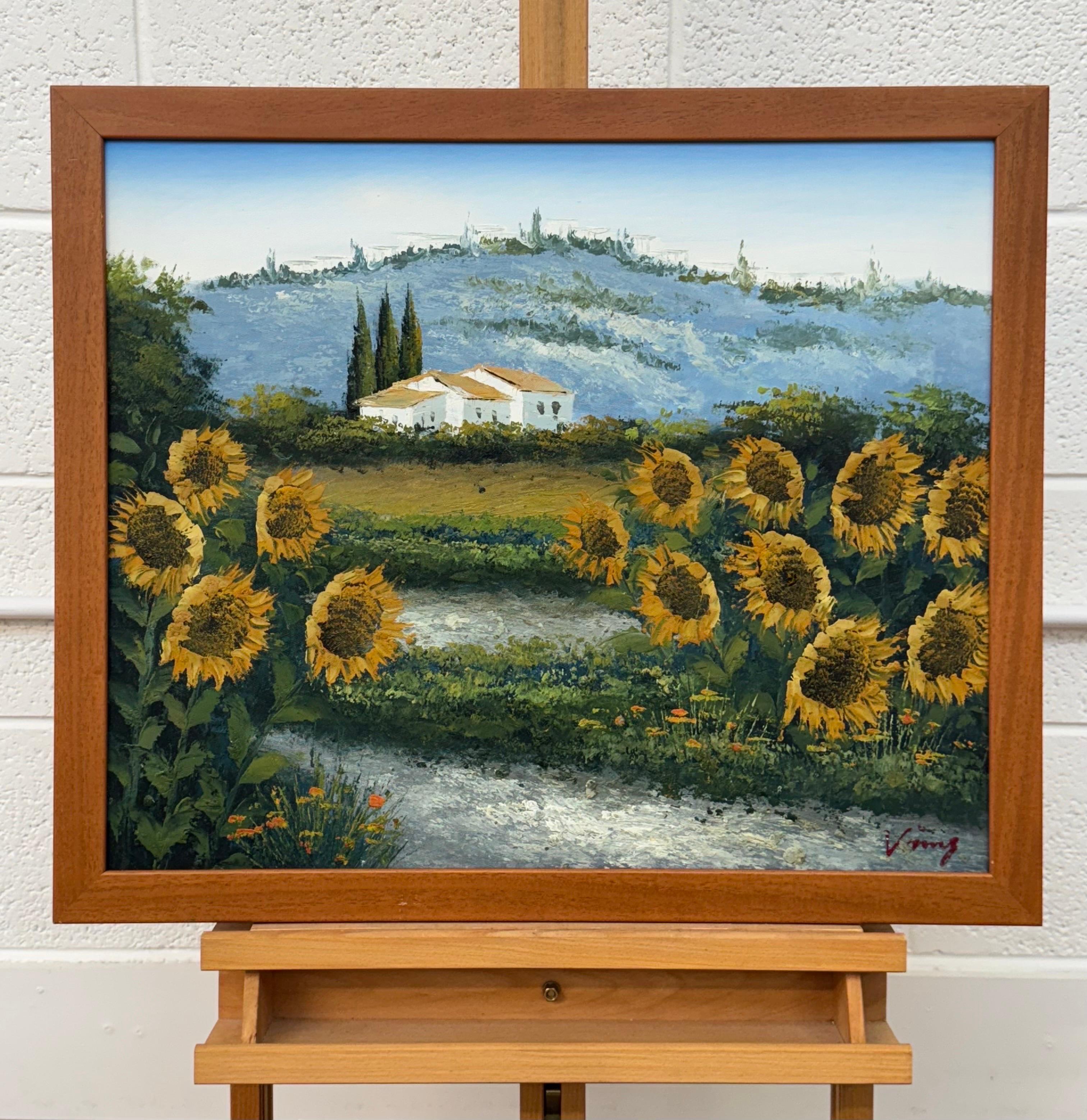 Sunflowers in a Mediterranean Landscape - Realist Painting by Vinny
