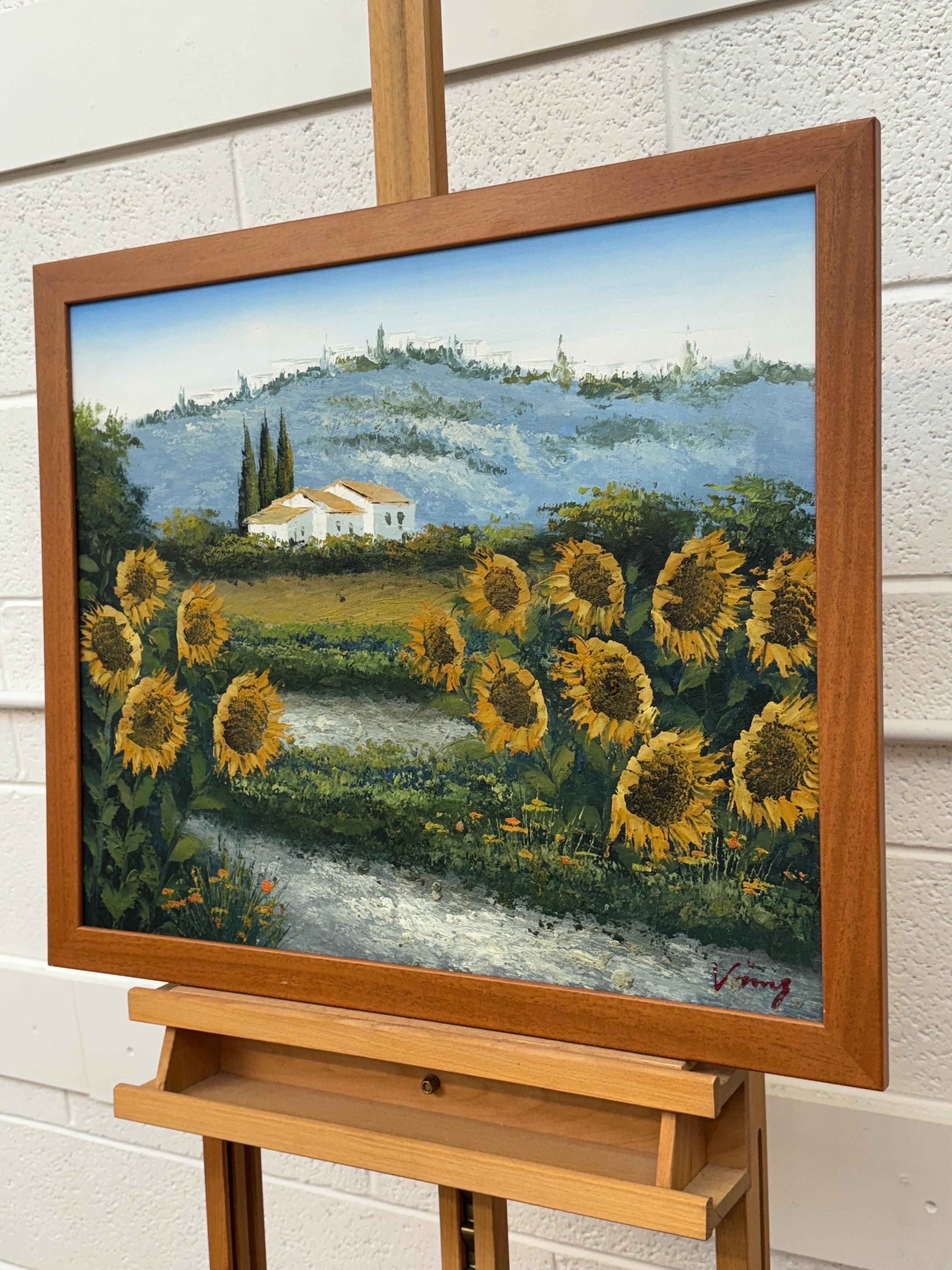 Sunflowers in a Mediterranean Landscape - Brown Landscape Painting by Vinny