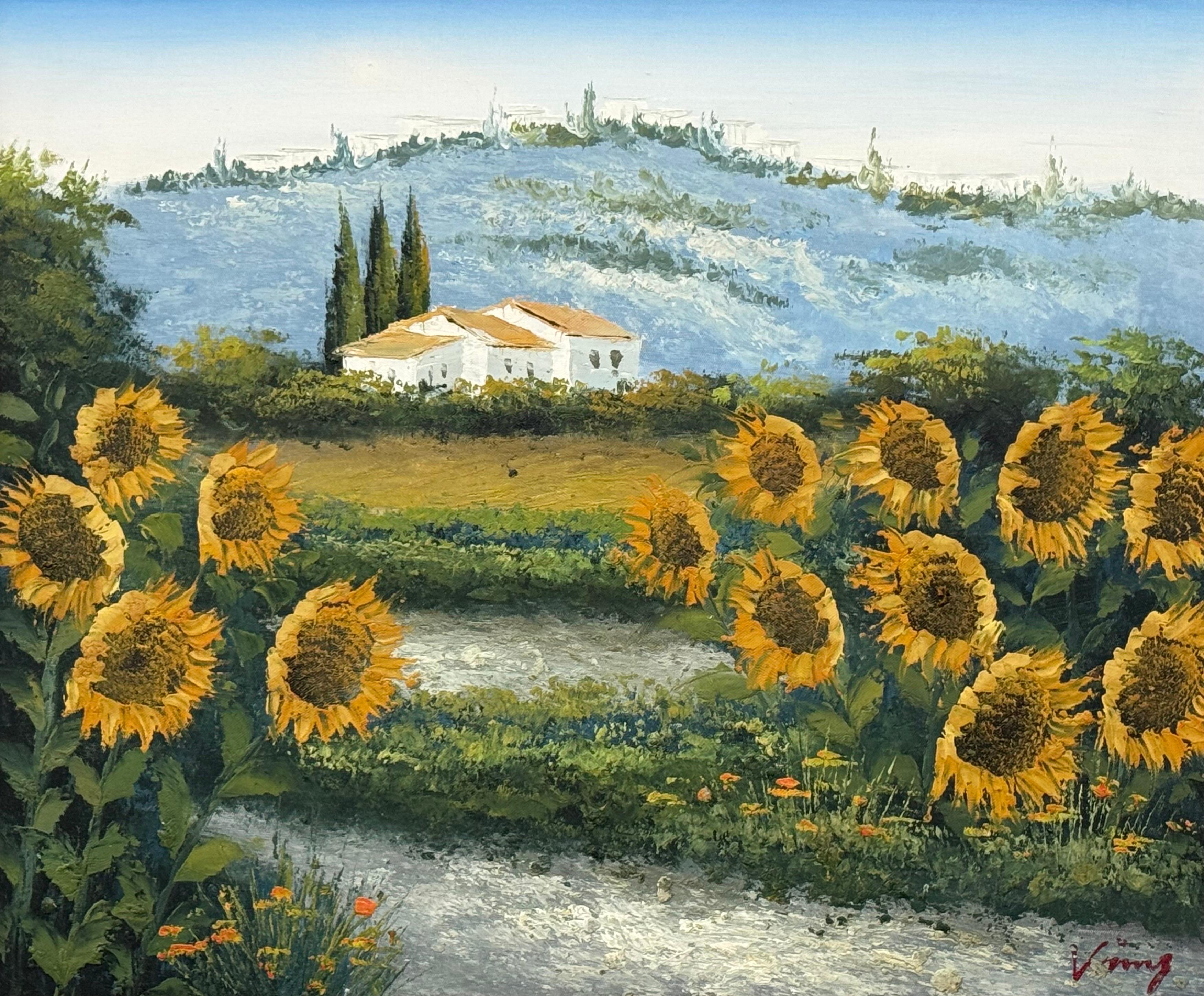 Sunflowers in a Mediterranean Landscape For Sale 3