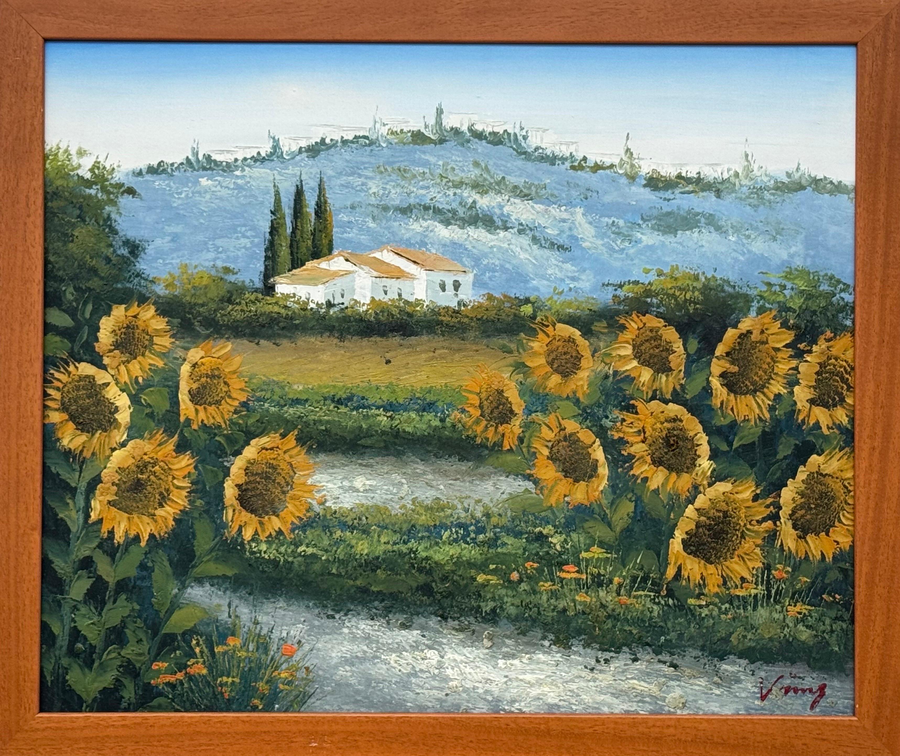 Vinny Landscape Painting - Sunflowers in a Mediterranean Landscape