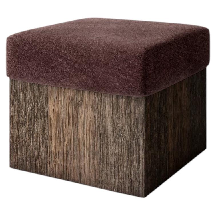 Dot Cube Stool - Upholstered in Burgundy Mohair