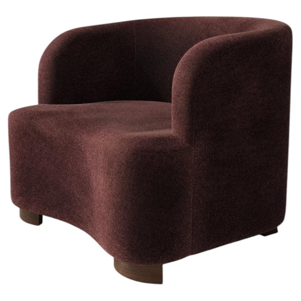 Minimal Accent ArmChair - Upholstered in Burgundy Mohair and Wooden Legs