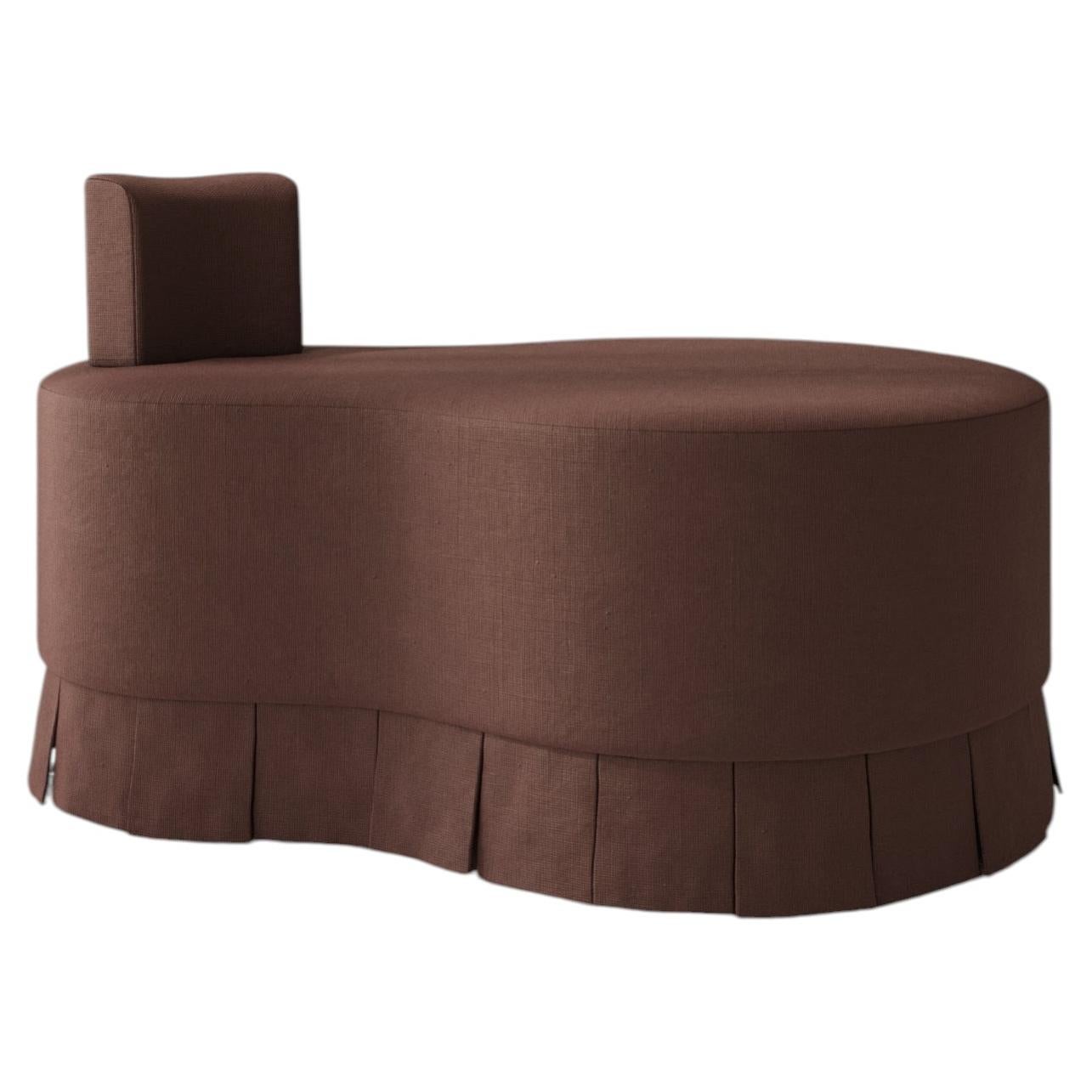Skirted Ottoman with Headrest - Upholstered in Burgundy Linen