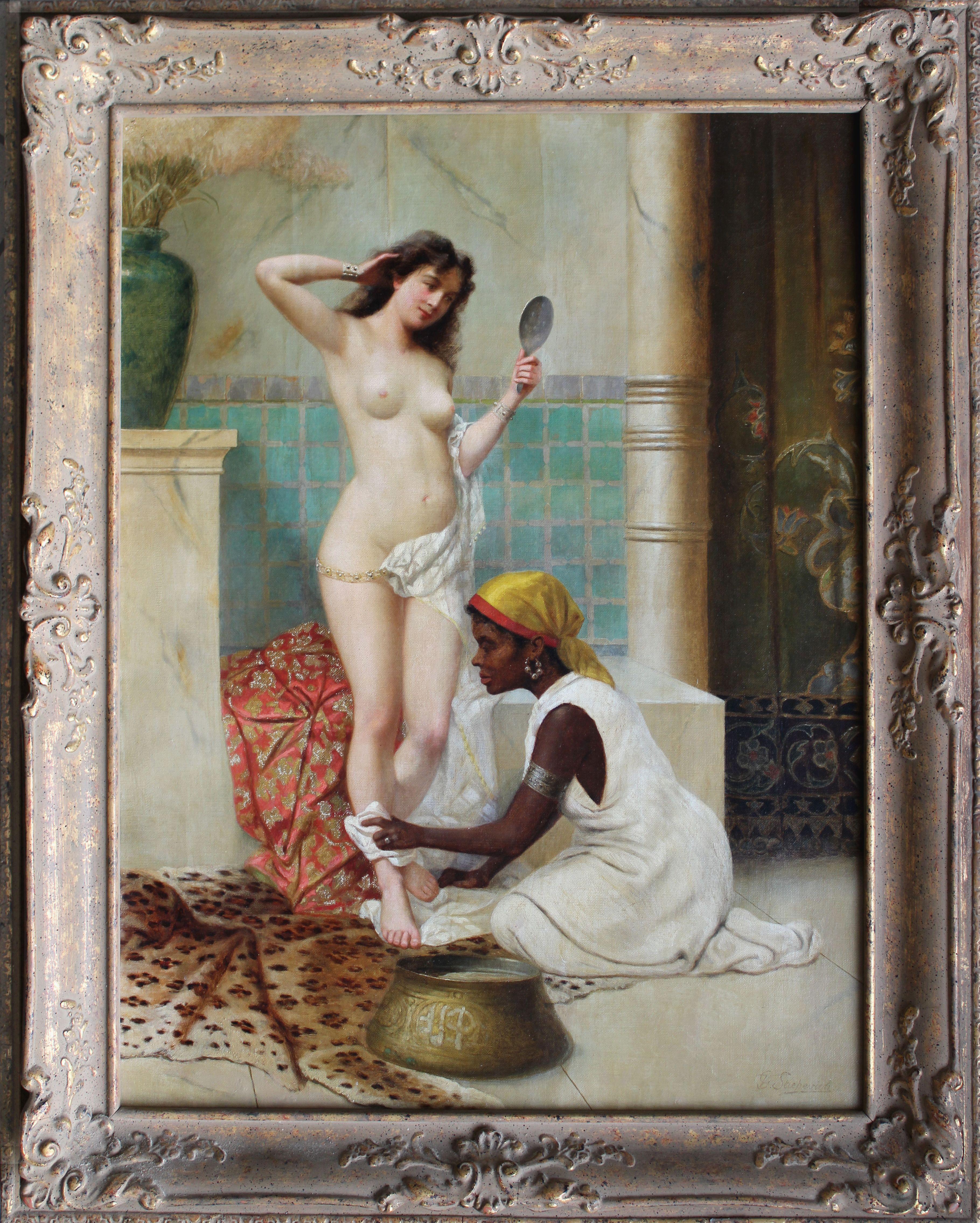 The Bath. Late 19th Century. Oil on canvas, 61x46 сm - Painting by Vinsent G. Stiepevich