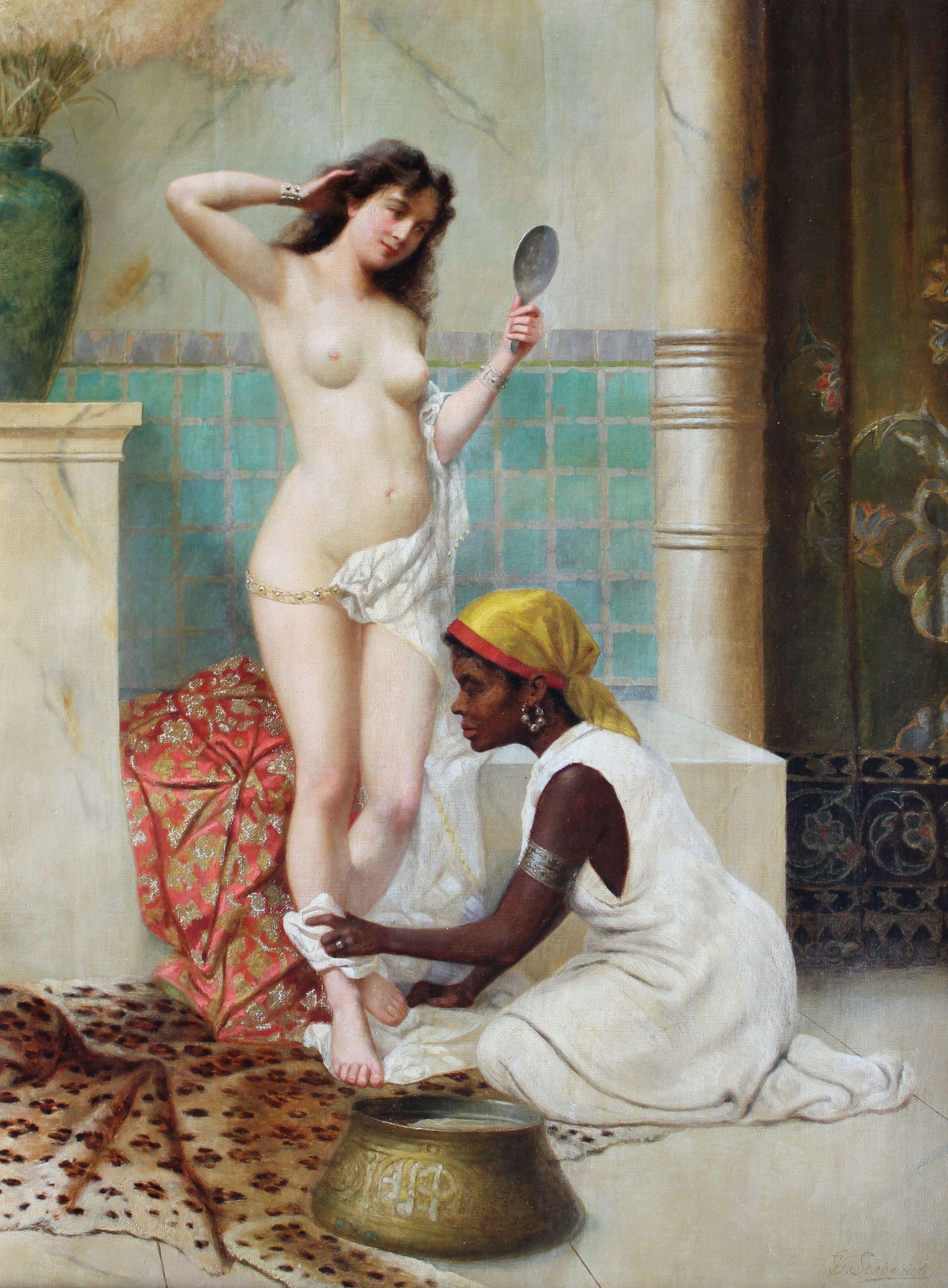 Vinsent G. Stiepevich Figurative Painting – Das Bad. Das späte 19. Jahrhundert. Öl auf Leinwand, 61x46 сm