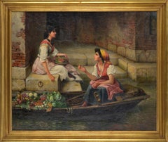 To the Market in Venice. Turn of 19/20th c. Oil on canvas, 56x69 сm. Signed