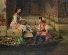 To the Market in Venice. Turn of 19/20th c. Oil on canvas, 56x69 сm. Signed