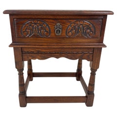 Vint. Carved Oak Nightstand Bedside/Lamp Table, "Old Charm", Scotland 1940, H835