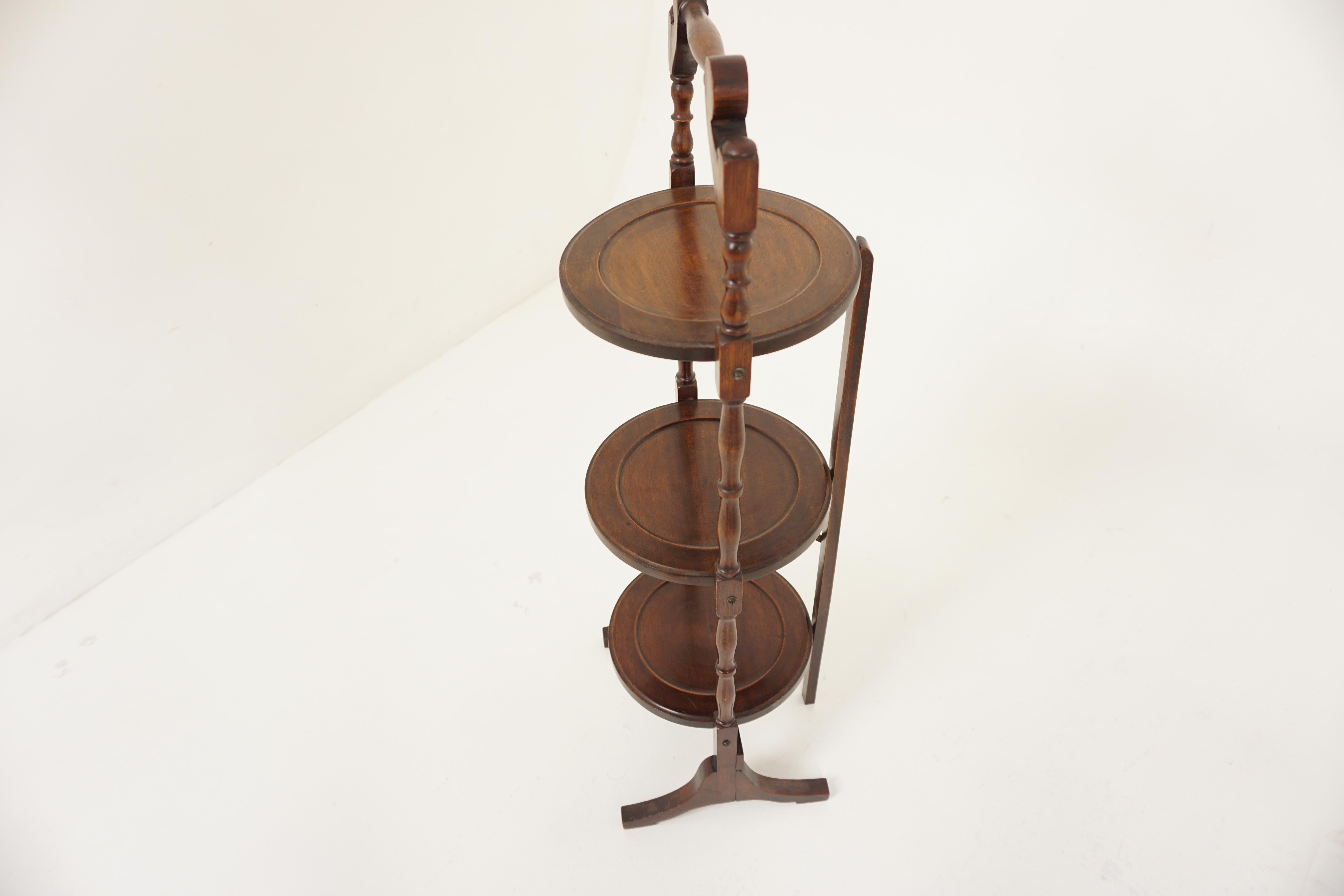 Vint. Solid Walnut 3 Tier Folding Cake Stand, Plant Stand, Scotland 1930, H879 3