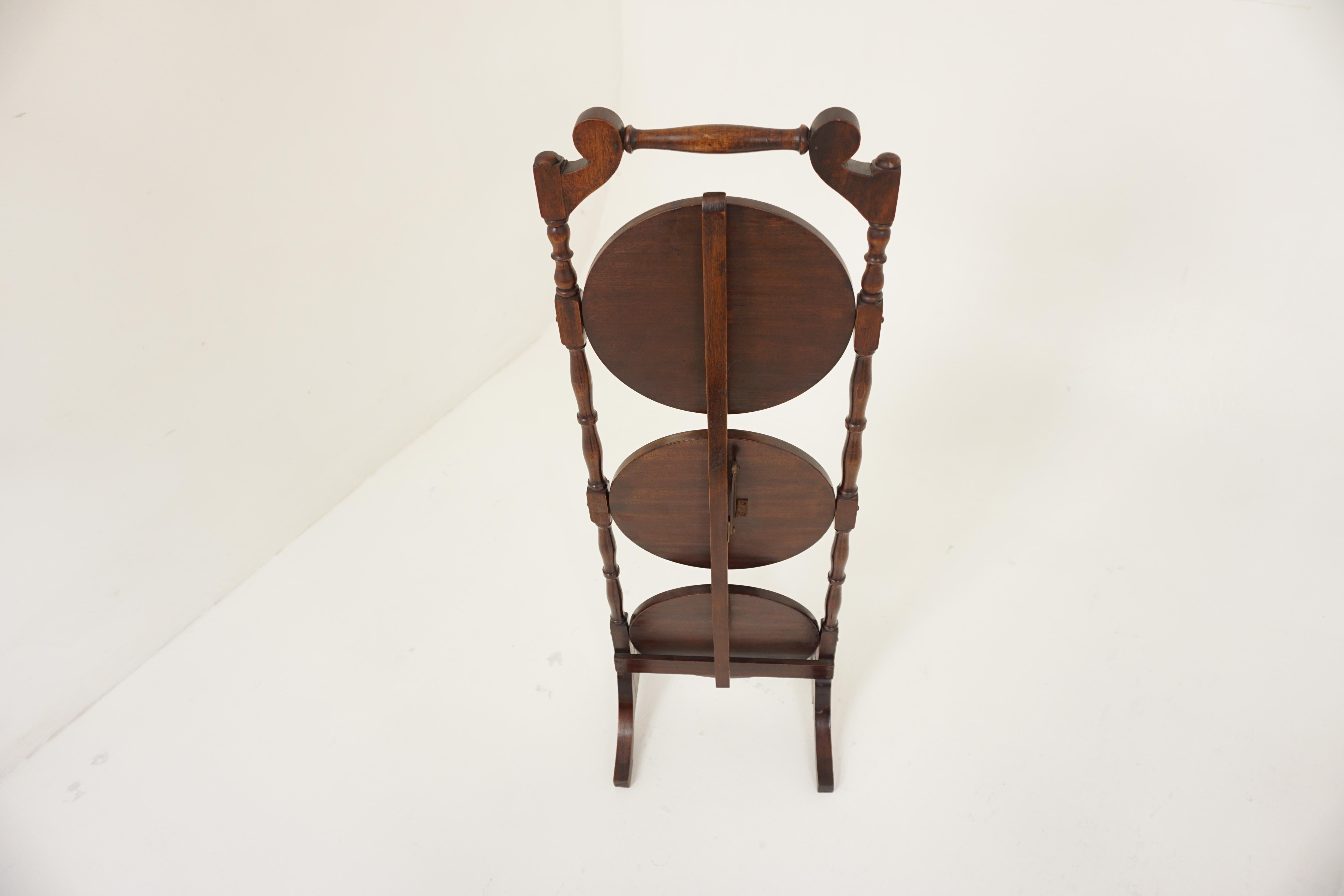 Vint. Solid Walnut 3 Tier Folding Cake Stand, Plant Stand, Scotland 1930, H879 4