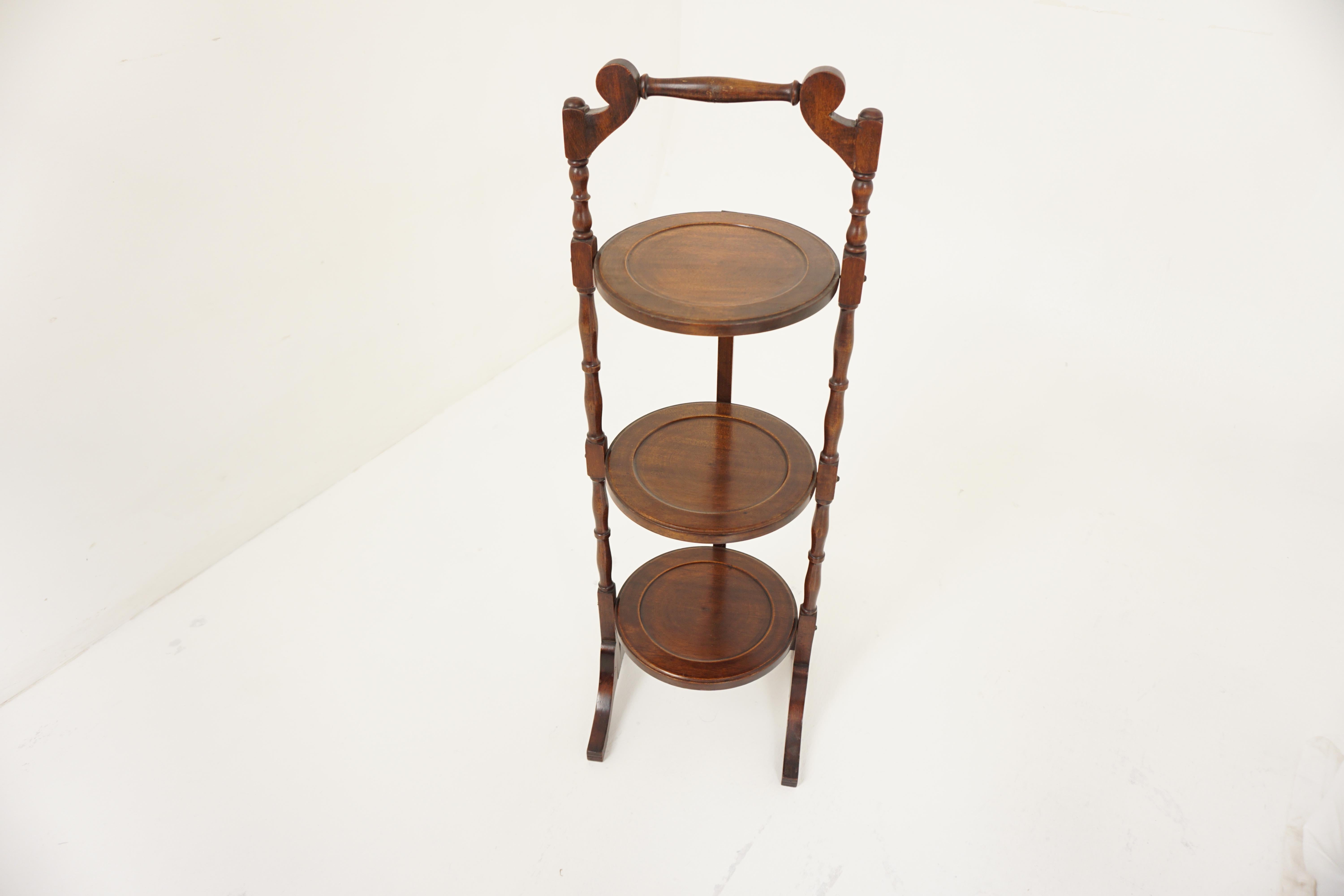 Vint. Solid Walnut 3 Tier Folding Cake Stand, Plant Stand, Scotland 1930, H879 2