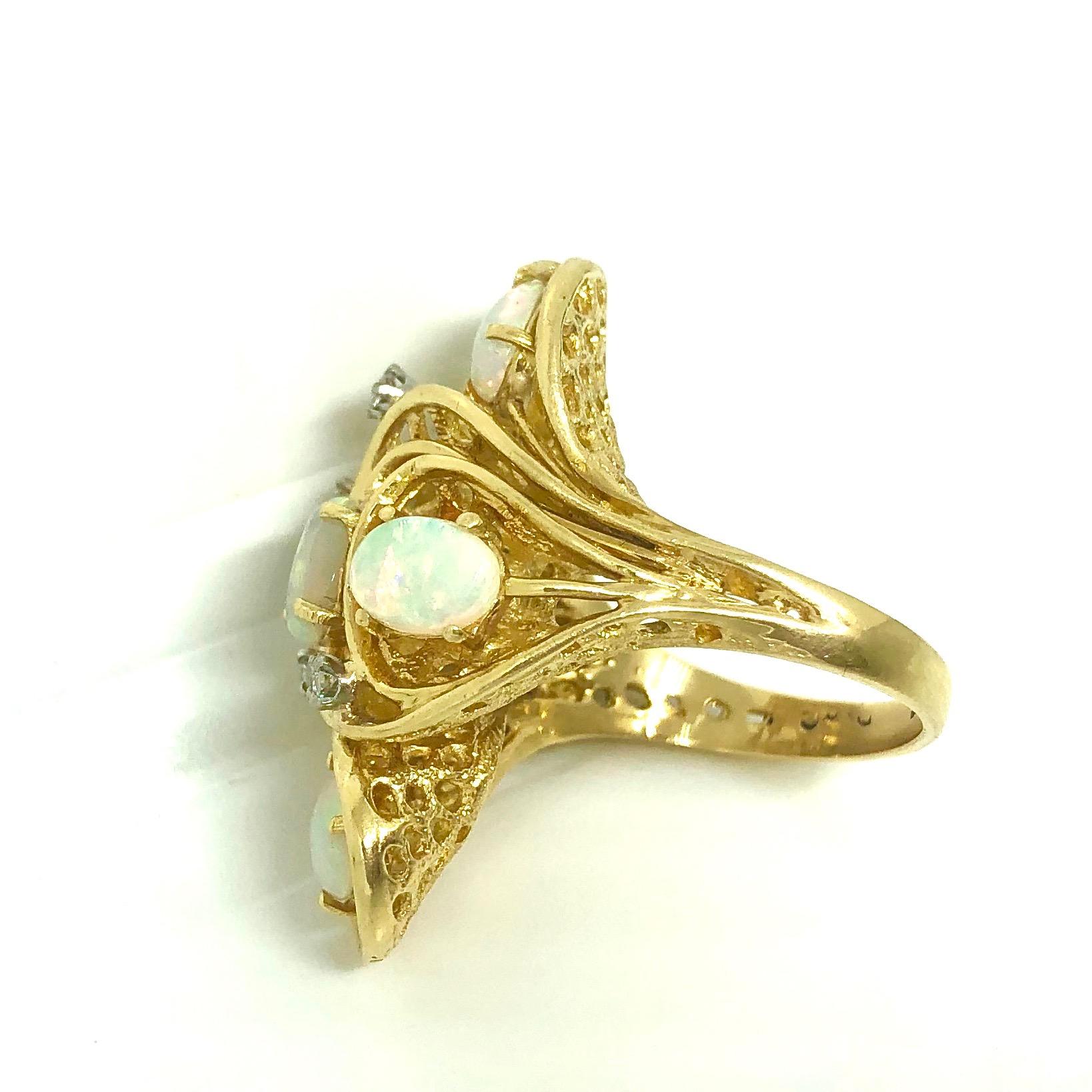 Vintage Opal Diamond Cluster Ring In Good Condition For Sale In Agoura Hills, CA