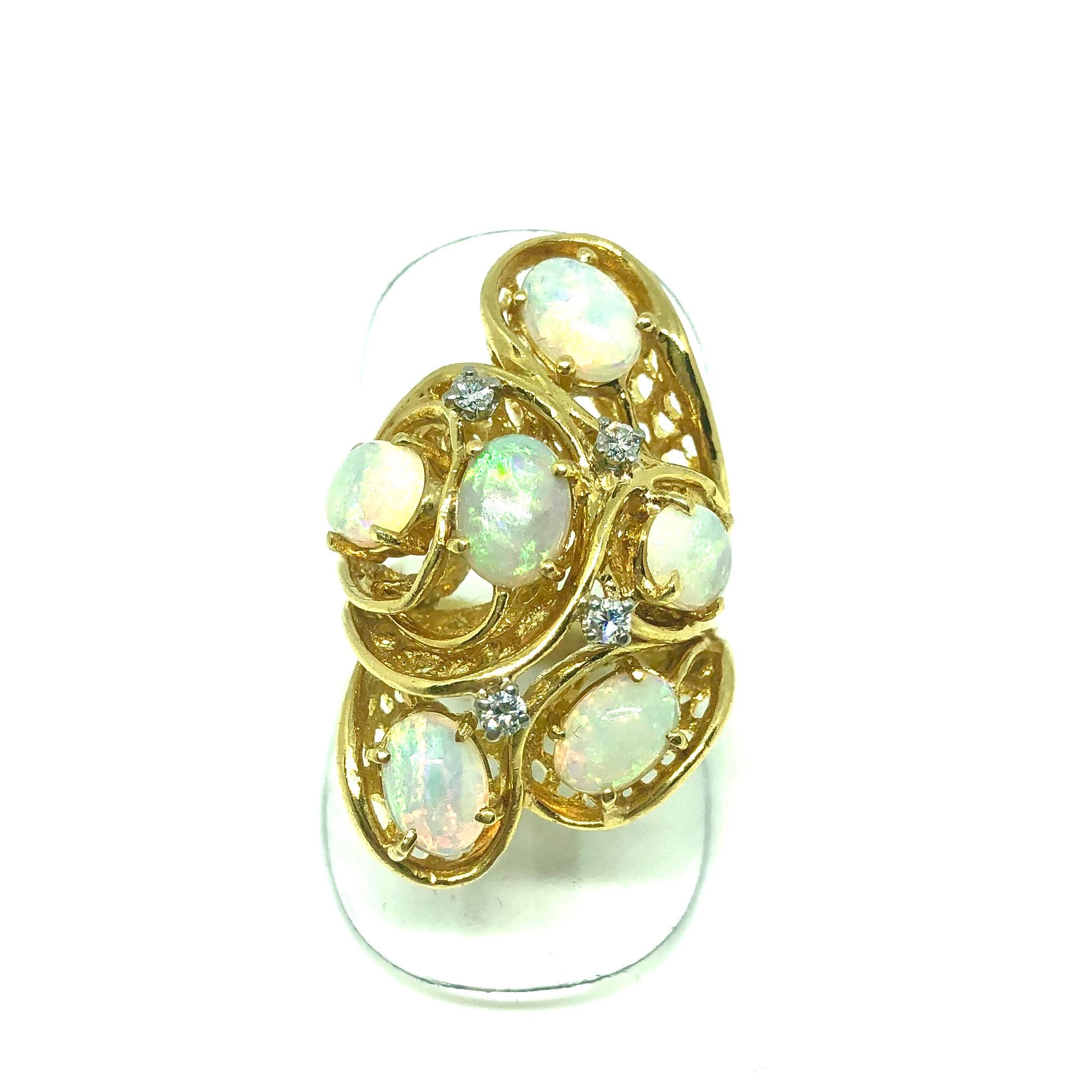 Women's or Men's Vintage Opal Diamond Cluster Ring For Sale