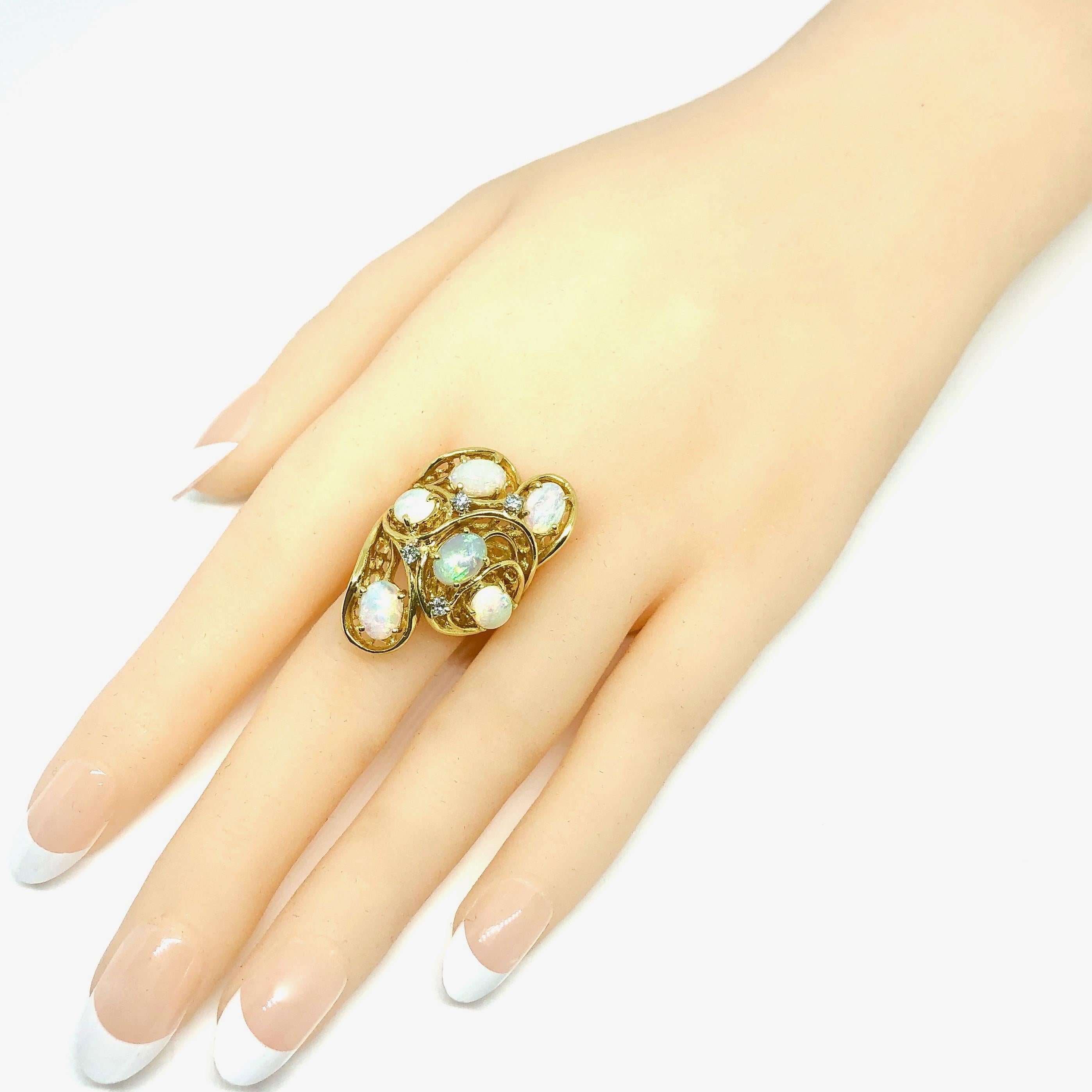 Vintage Opal Diamond Cluster Ring For Sale 1
