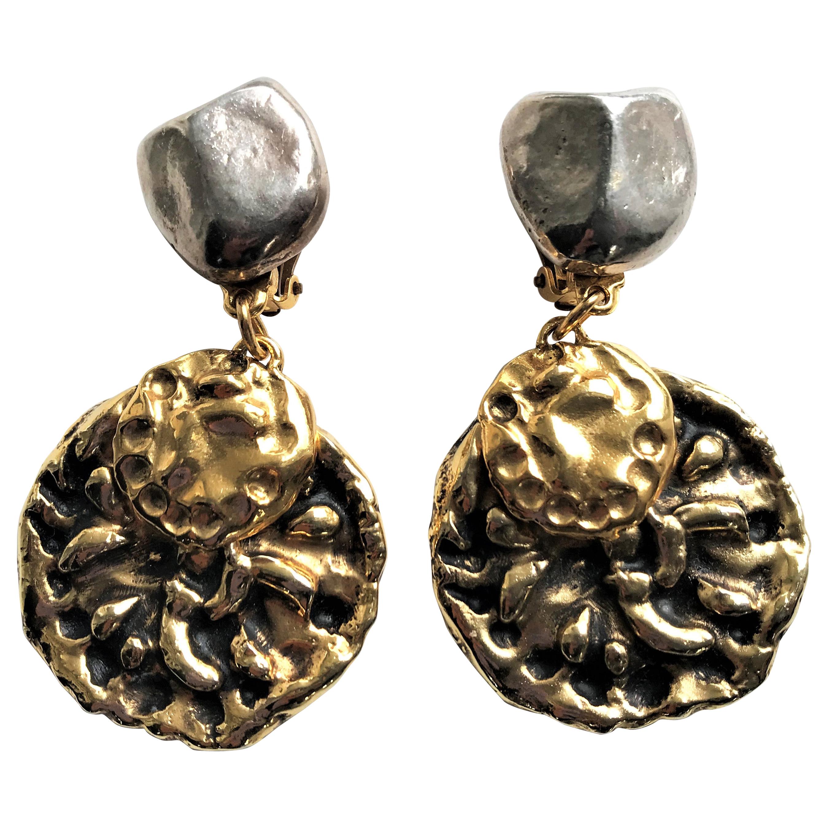 Vintage big Yves St. Laurent clip-on earrings 1980s For Sale