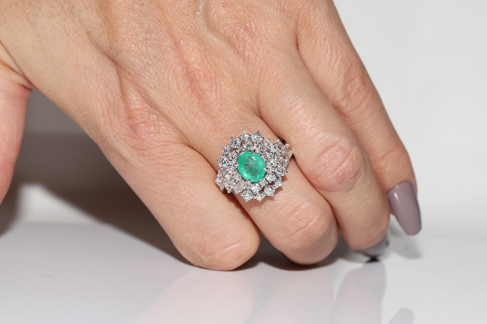 Vintaga 18k Gold natürlicher Diamant und Smaragd dekoriert starker Ring (Retro) im Angebot