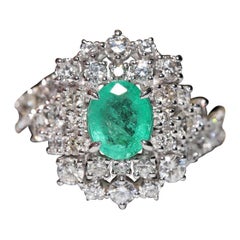 Vintaga 18k Gold natürlicher Diamant und Smaragd dekoriert starker Ring