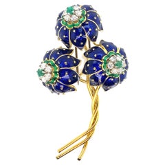 Vintaga Corletto Blue Enamel and Diamond Brooch