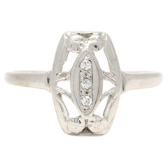 Vintage 0,03ctw Diamant Navette Ring, 14k Weißgold, Ring, um 1950