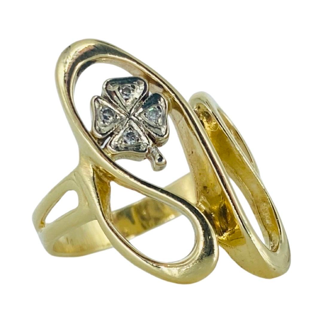 Women's or Men's Vintage 0.04tcw Single Cut Diamonds Freeform Clover Leaf Ring 14k Gold For Sale