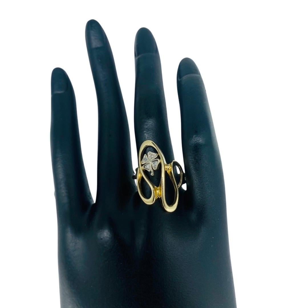 Vintage 0.04tcw Single Cut Diamonds Freeform Clover Leaf Ring 14k Gold For Sale 2