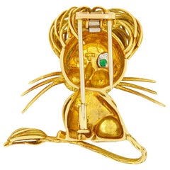 Vintage 0.08ct Diamond and Emerald Lion Brooch, C.1970s