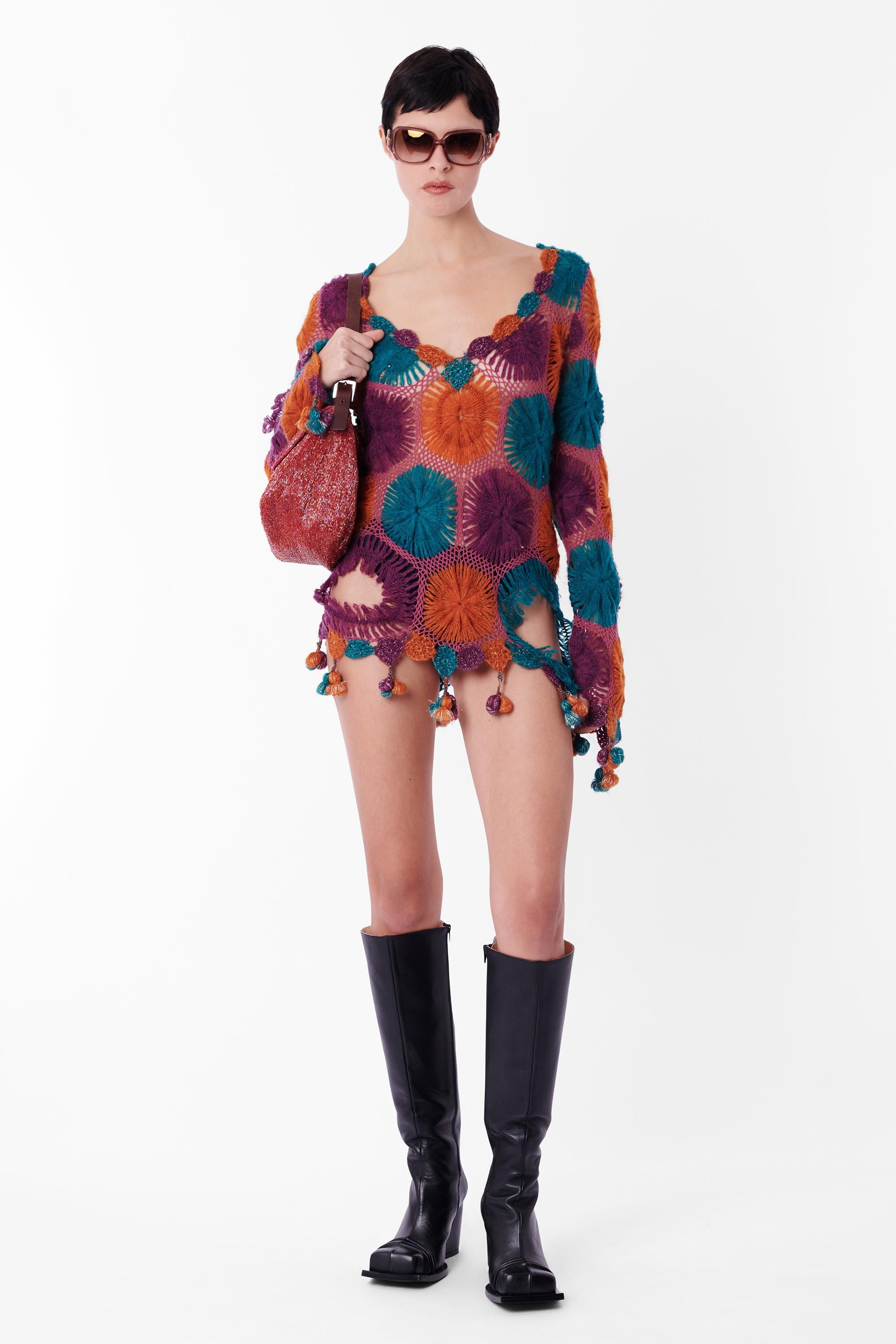 Women's Vintage 00’s Wool Multicolour Tassel Jumper For Sale