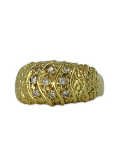 Vintage 0.10 Carat Diamonds Hammered Design Ring 18k Gold