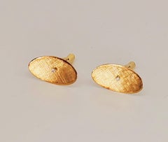 Vintage Diamonds Oval Cufflinks 14 Karat Gold