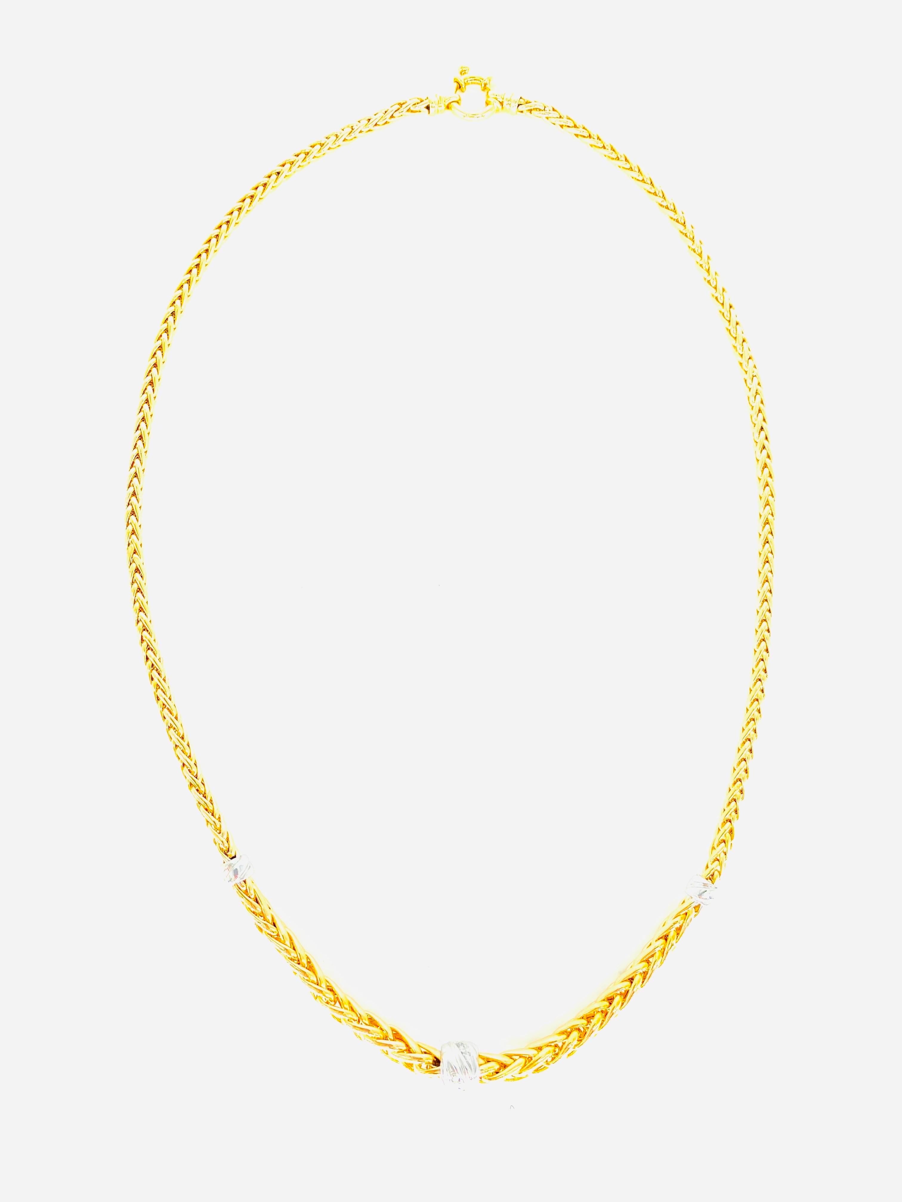 Vintage 0.10 Carat Total Diamonds Two-Tone Graduating Twisted Cable Necklace 14k
Very elegant necklace for any occasions features 9 diamonds totaling 0.10 carat in weight. The necklace measures between 3mm graduating to 5mm in width and is 18 inches