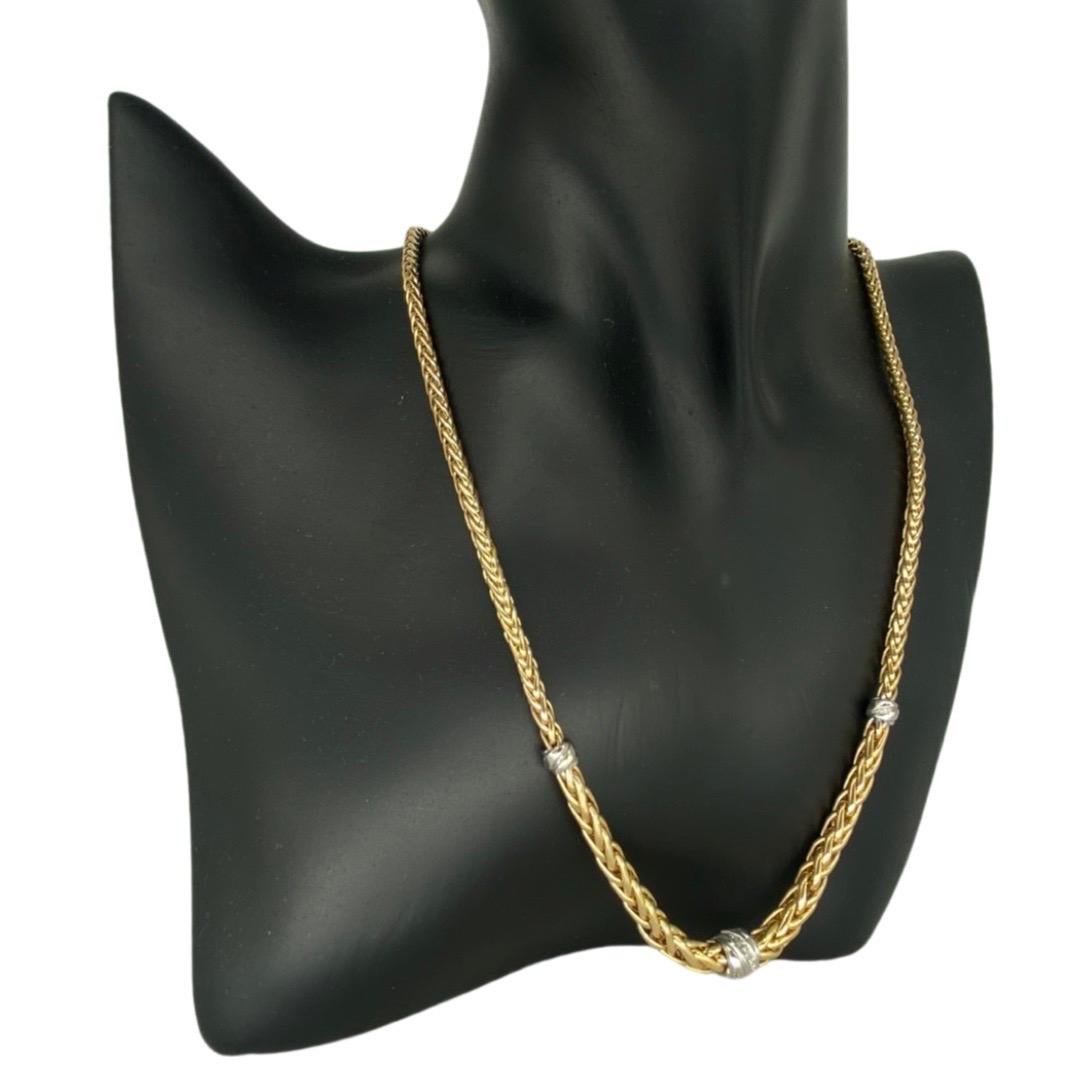 Vintage 0.10 Carat Total Diamonds Two-Tone Graduating Twisted Cable Necklace 14k In Excellent Condition For Sale In Miami, FL