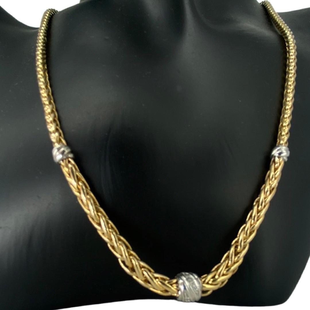 Women's Vintage 0.10 Carat Total Diamonds Two-Tone Graduating Twisted Cable Necklace 14k For Sale