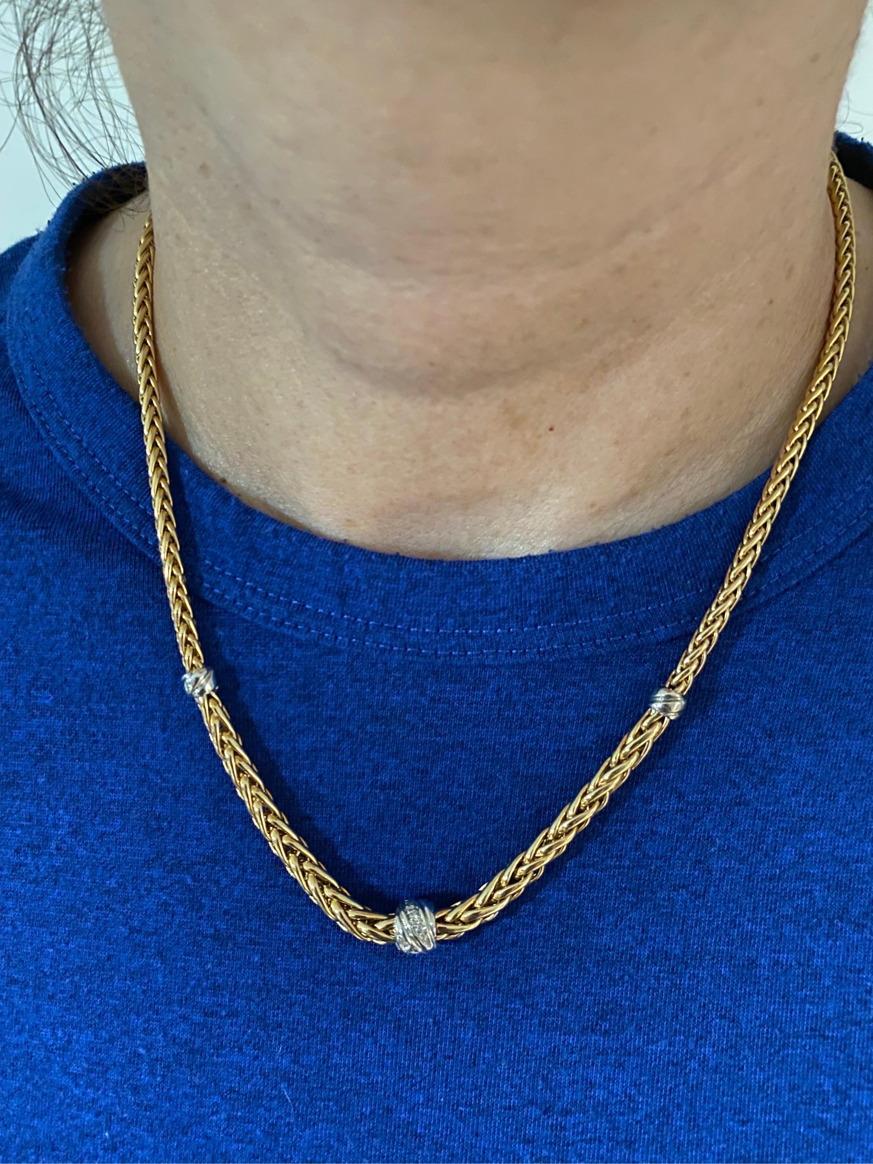 Vintage 0.10 Carat Total Diamonds Two-Tone Graduating Twisted Cable Necklace 14k For Sale 4