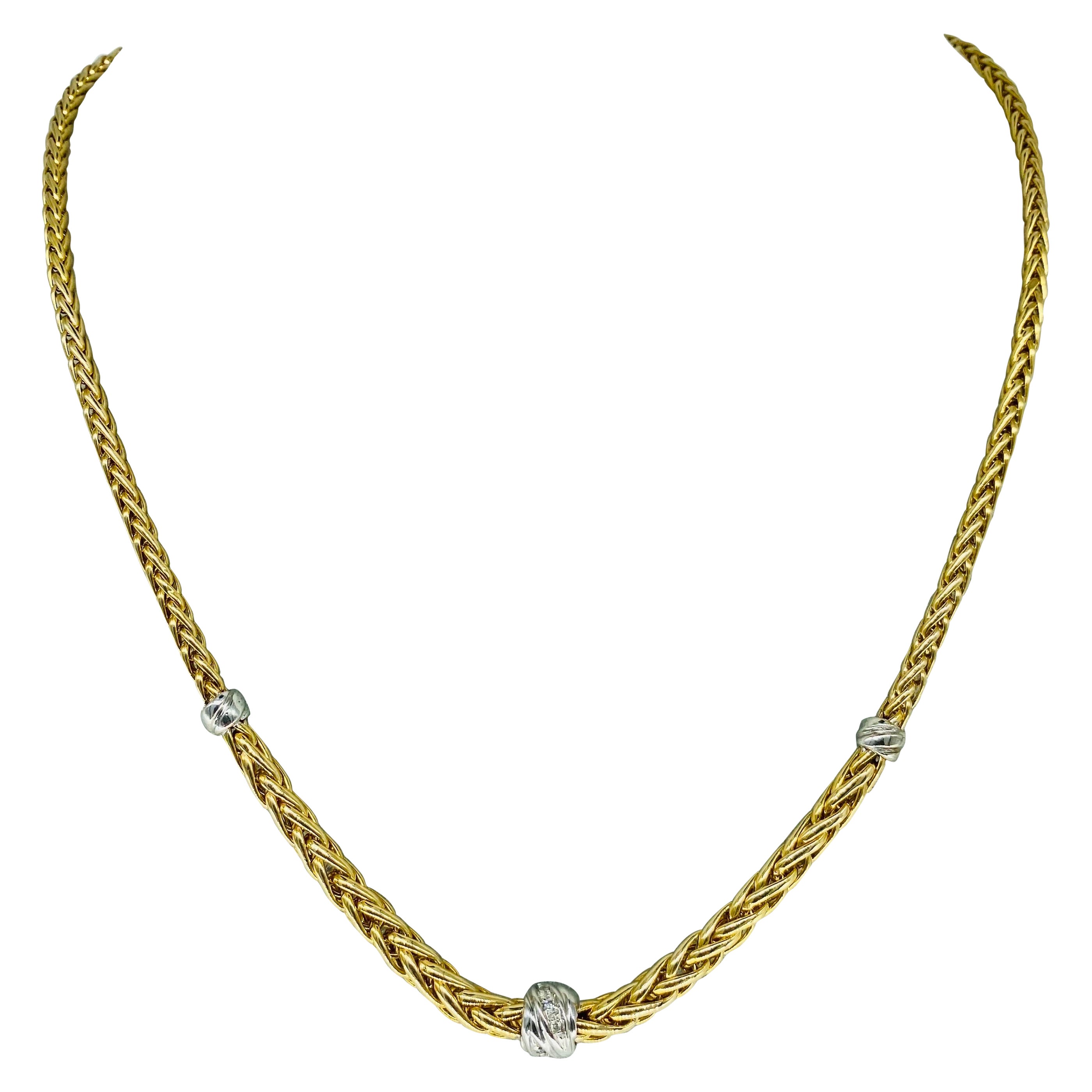 Vintage 0,10 Karat Gesamtdiamanten zweifarbige abgestufte gedrehte Kabel-Halskette 14k im Angebot