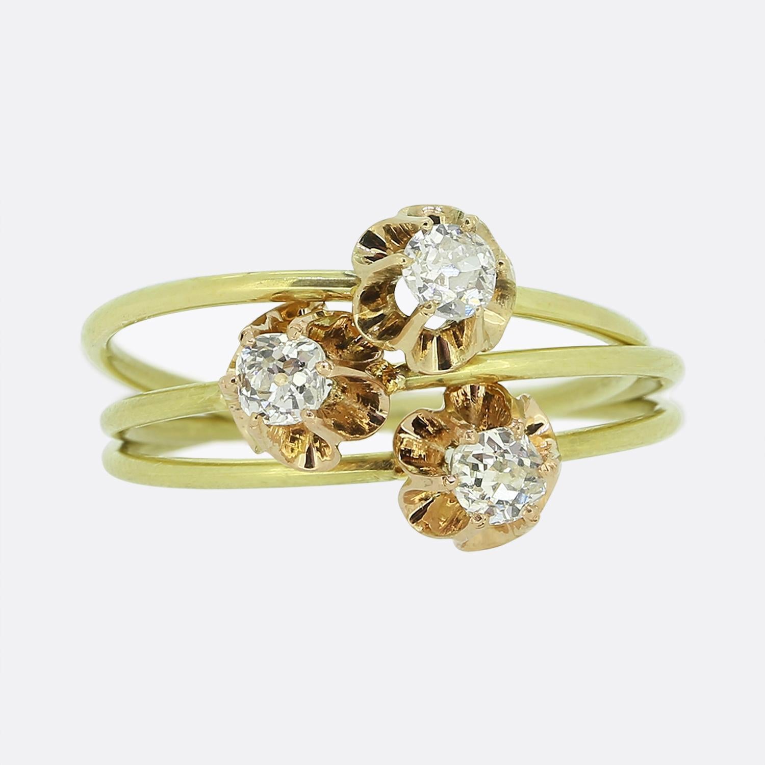 Stapelbarer Blumenring mit 0,12 Karat Diamant im Angebot 1