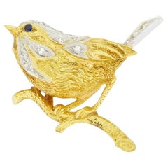 Vintage 0.15ct Diamond Bird Brooch, c.1970s