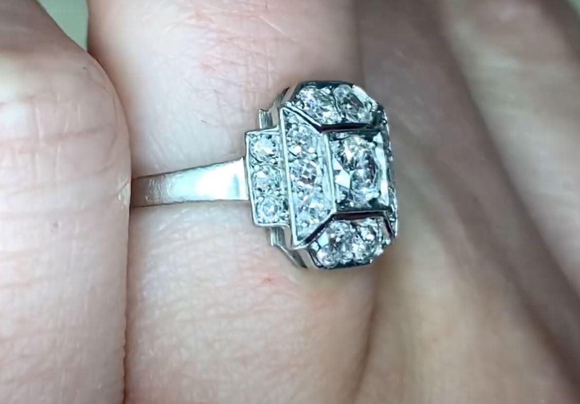 Vintage 0.15ct Old European Cut Diamond Engagement Ring, I Color, Platinum For Sale 1