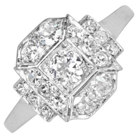 Bague de fiançailles vintage avec diamant taille européenne ancienne 0,15 carat, couleur I, platine