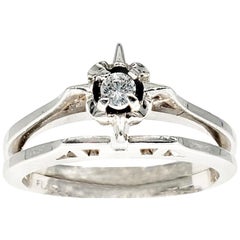 Retro 0.20 Carat Diamond Double Engagement Ring 14 Karat White Gold