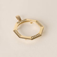 Vintage 0.20 Carats Diamond Coin Bezel Frame 14K Yellow Gold