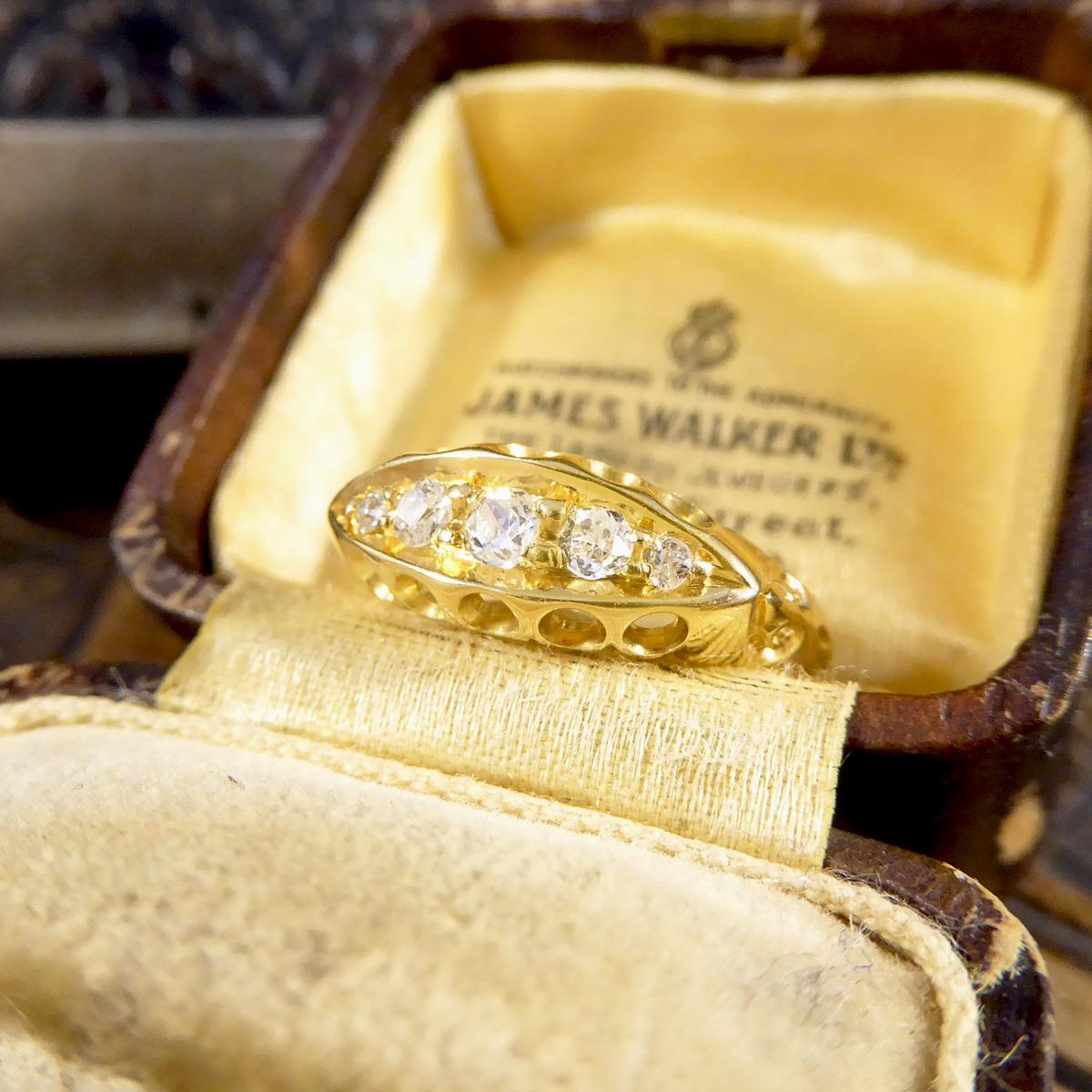 Vintage 0.20ct Diamond Five Stone Boat Ring in 14ct Yellow Gold 1