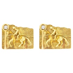 Gemelli da polso con cavallo e fantino con diamante da 0,20 ct, 1973 ca.