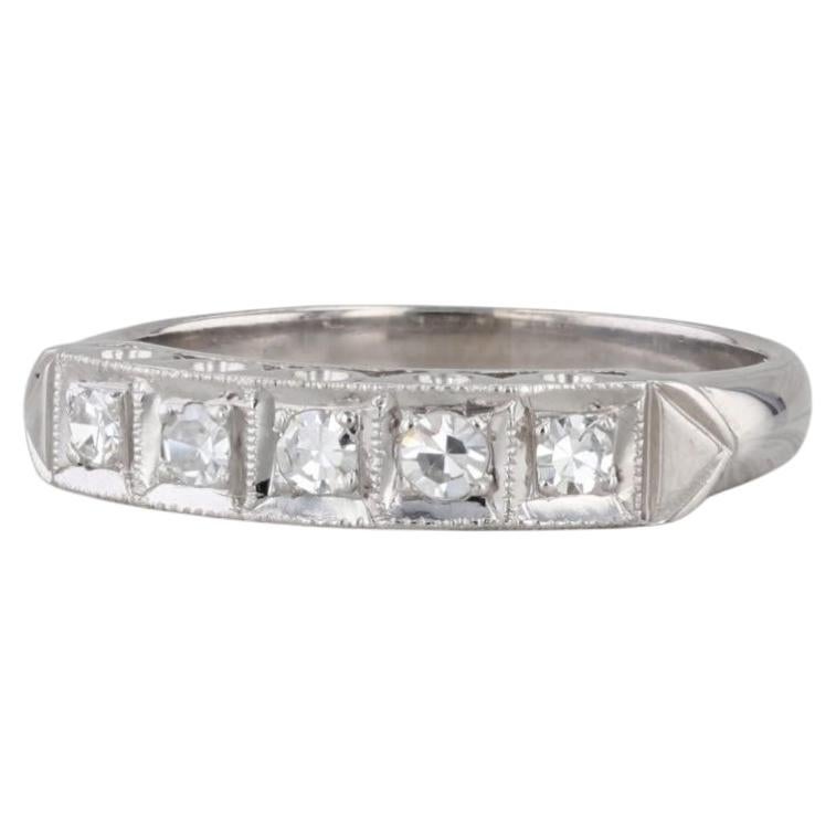 Vintage 0.21ctw Diamond Wedding Band 14k White Gold 5-Stone Size 8.25